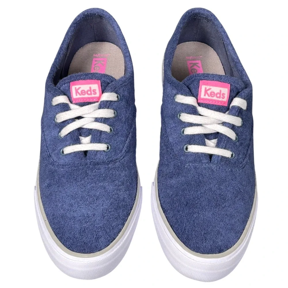 Keds Womens Blue Terry Cloth Lace Up‎ Sneaker Shoes Size 9.5 Preppy Nautical